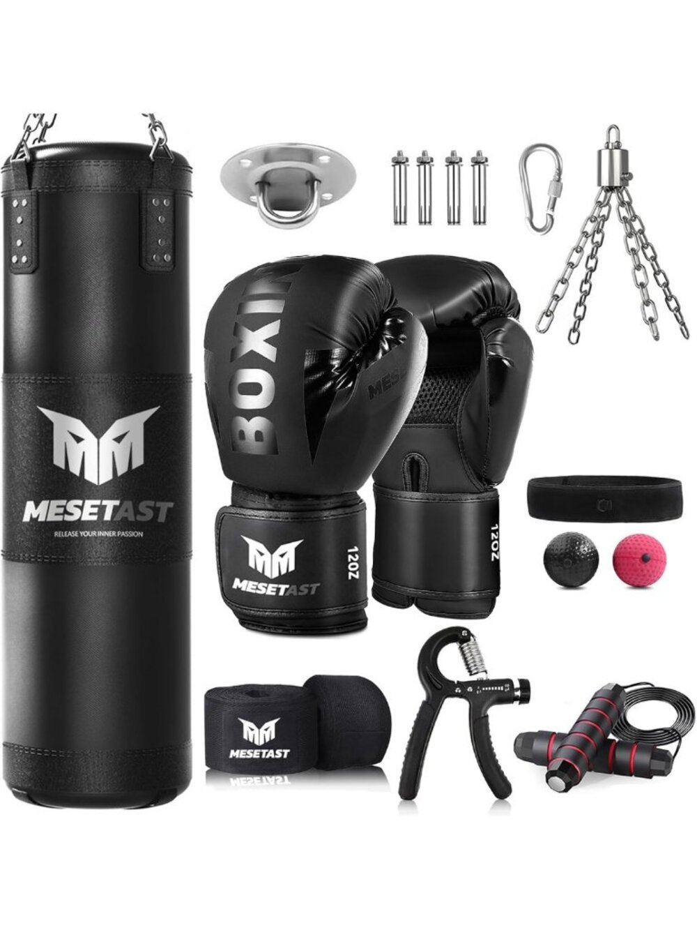 4ft Heavy Punching Bag Set with 12oz Gloves for MMA, Kickboxing & Karate